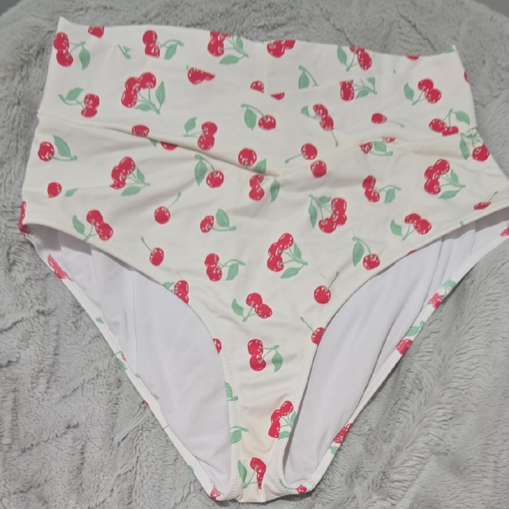 Aerie Cherry Print Bikini Bottom - White and Red